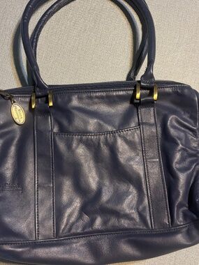 Stone Mountain Vintage Navy Blue Leather Handbag Purse NEVER USED Made in USA